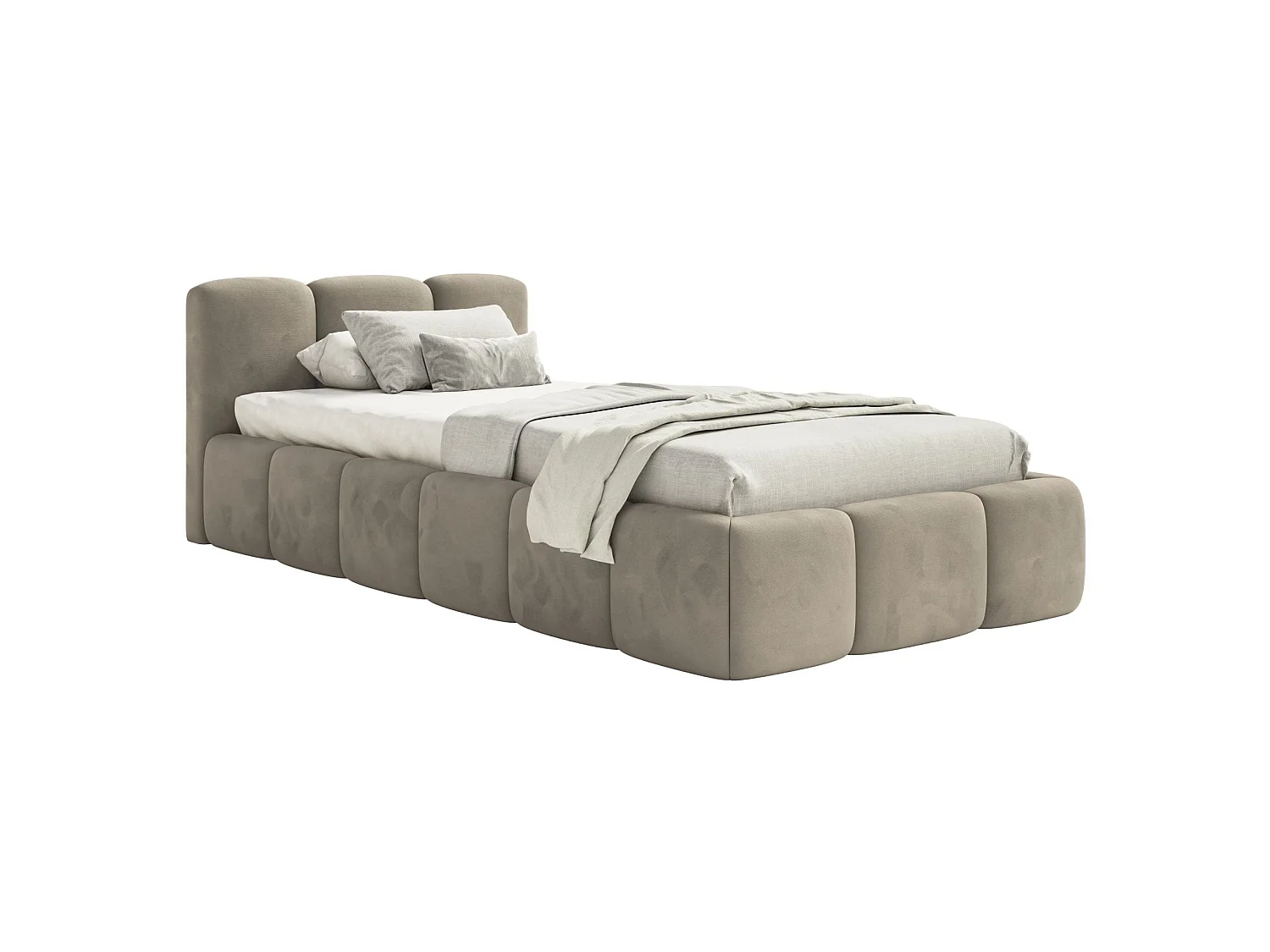 Gestoffeerd bed 90x200 cm – opbergruimte – Fluweel Grijsbeige – CLOUDY LOW