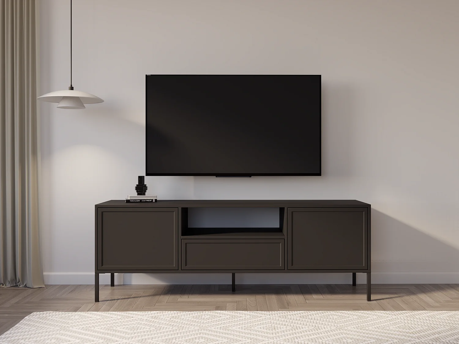 Meuble TV 2 portes avec tiroir et niche – Noir – 160 cm - VELVETO