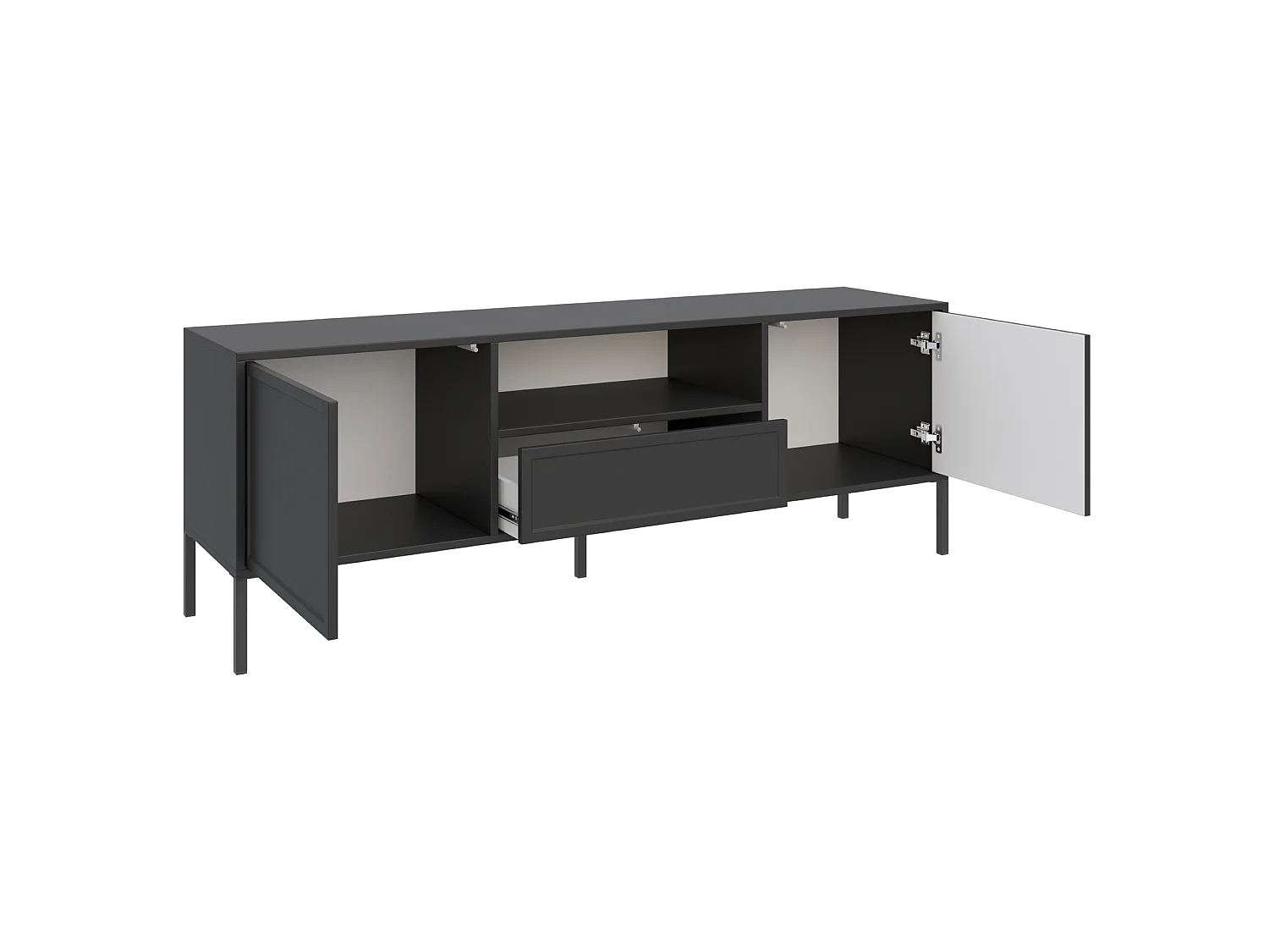 Meuble TV 2 portes avec tiroir et niche – Noir – 160 cm - VELVETO
