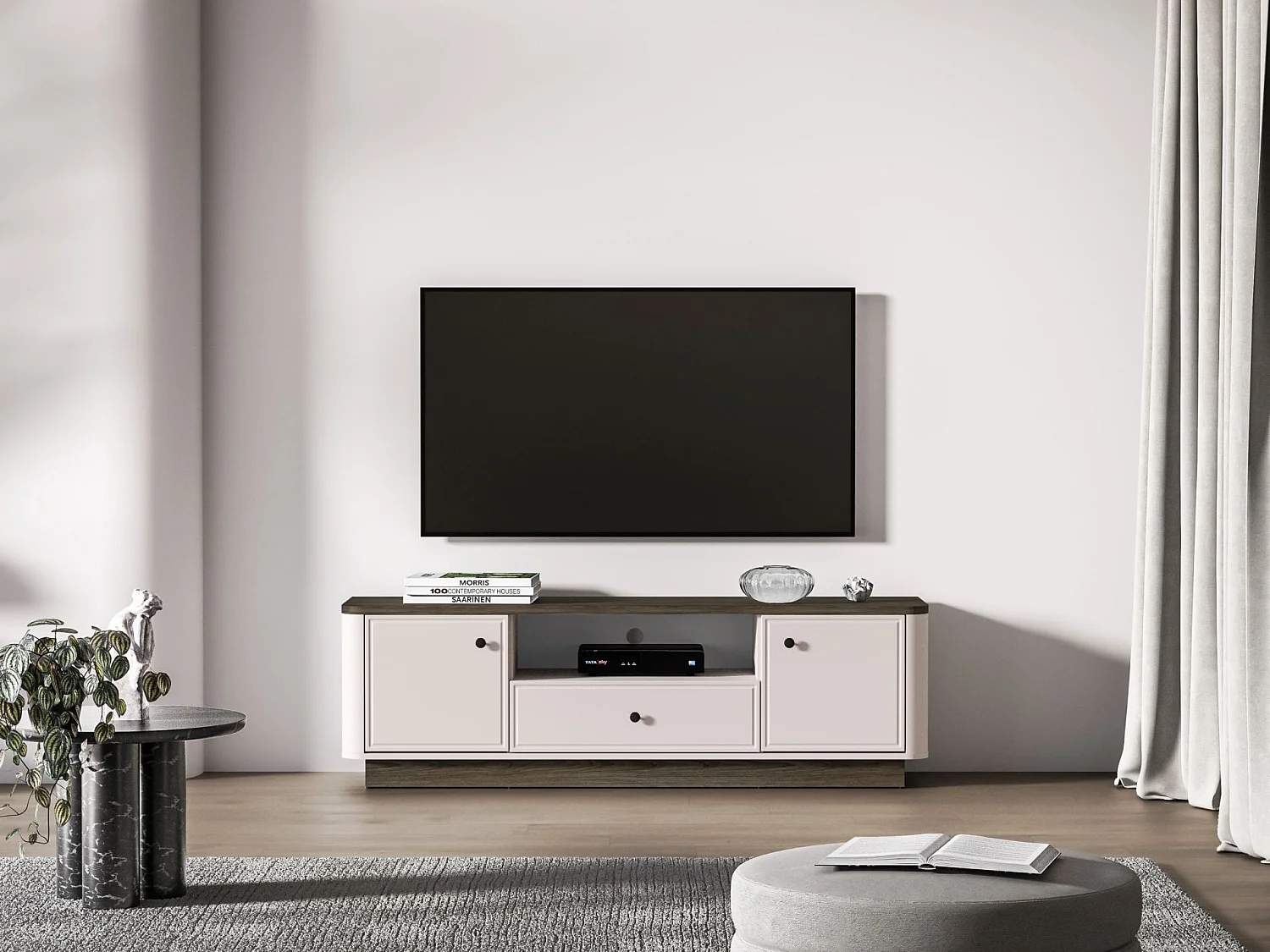 TV-Lowboard 2-türig – Schublade & Fach – Kaschmir/Eicheoptik Dunkel – 160 cm – VILAVIO
