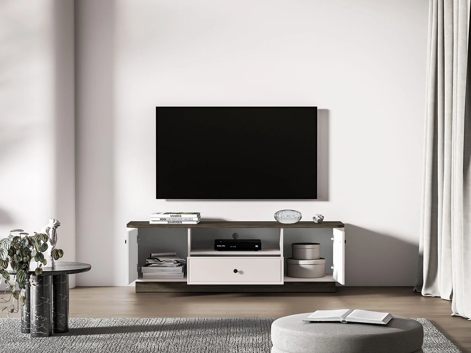 TV-Lowboard 2-türig – Schublade & Fach – Kaschmir/Eicheoptik Dunkel – 160 cm – VILAVIO