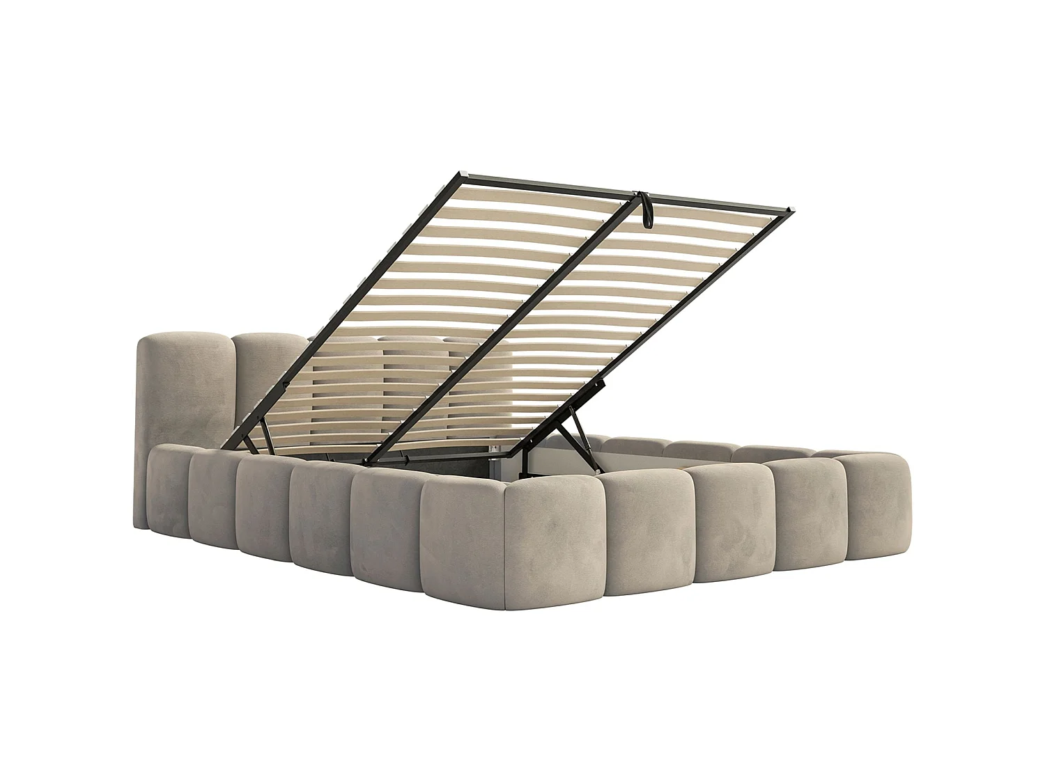 Gestoffeerd bed 120x200 – met opbergruimte – Fluweel Grijsbeige – CLOUDY LOW