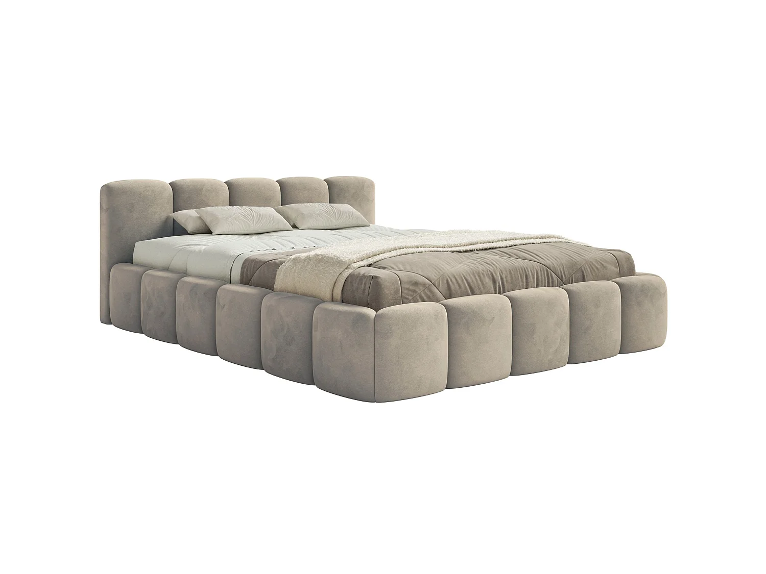 Gestoffeerd bed 120x200 – met opbergruimte – Fluweel Grijsbeige – CLOUDY LOW