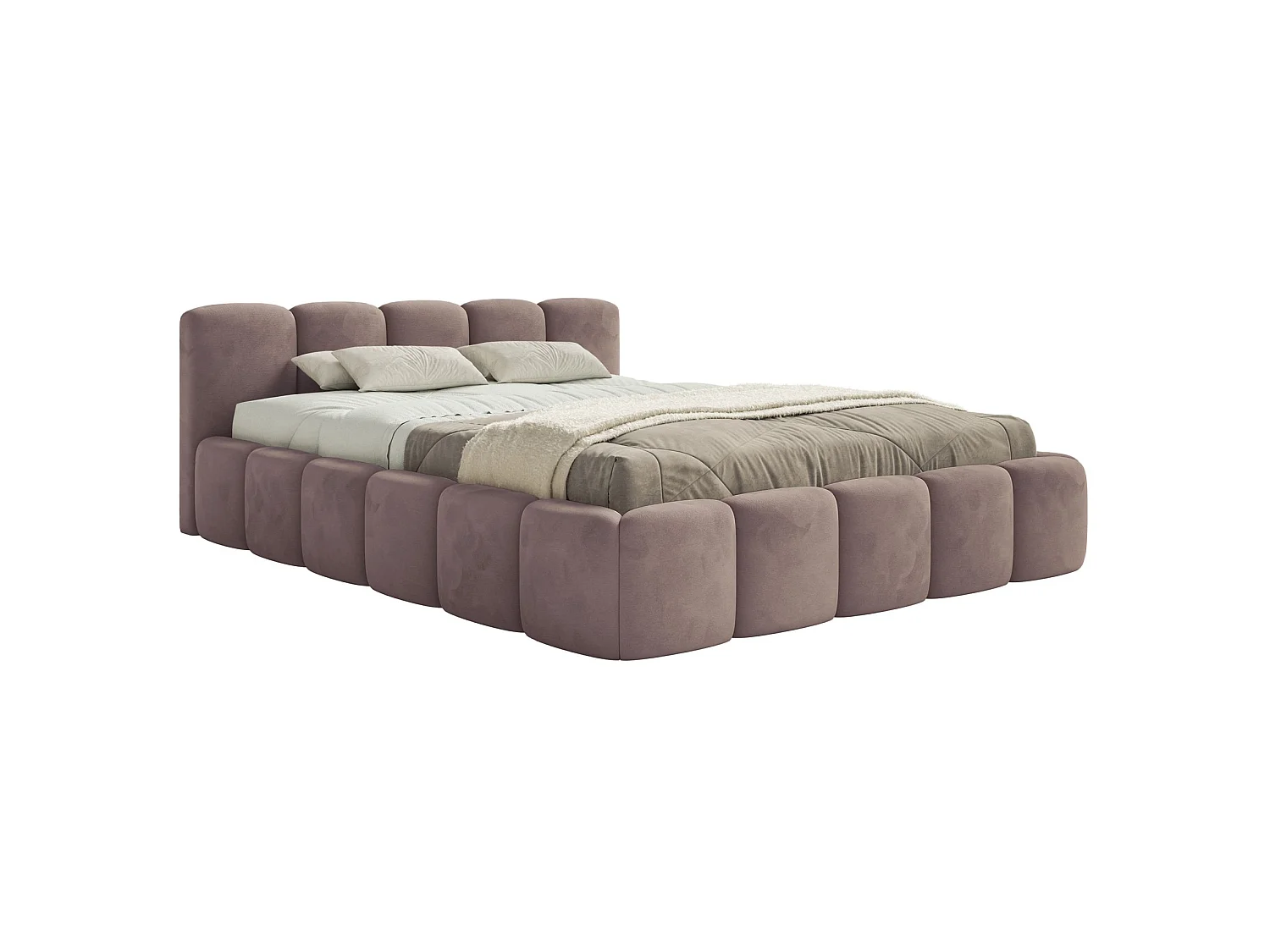 Lit rembourré 120x200 – avec coffre – Bouclé rose clair – CLOUDY LOW