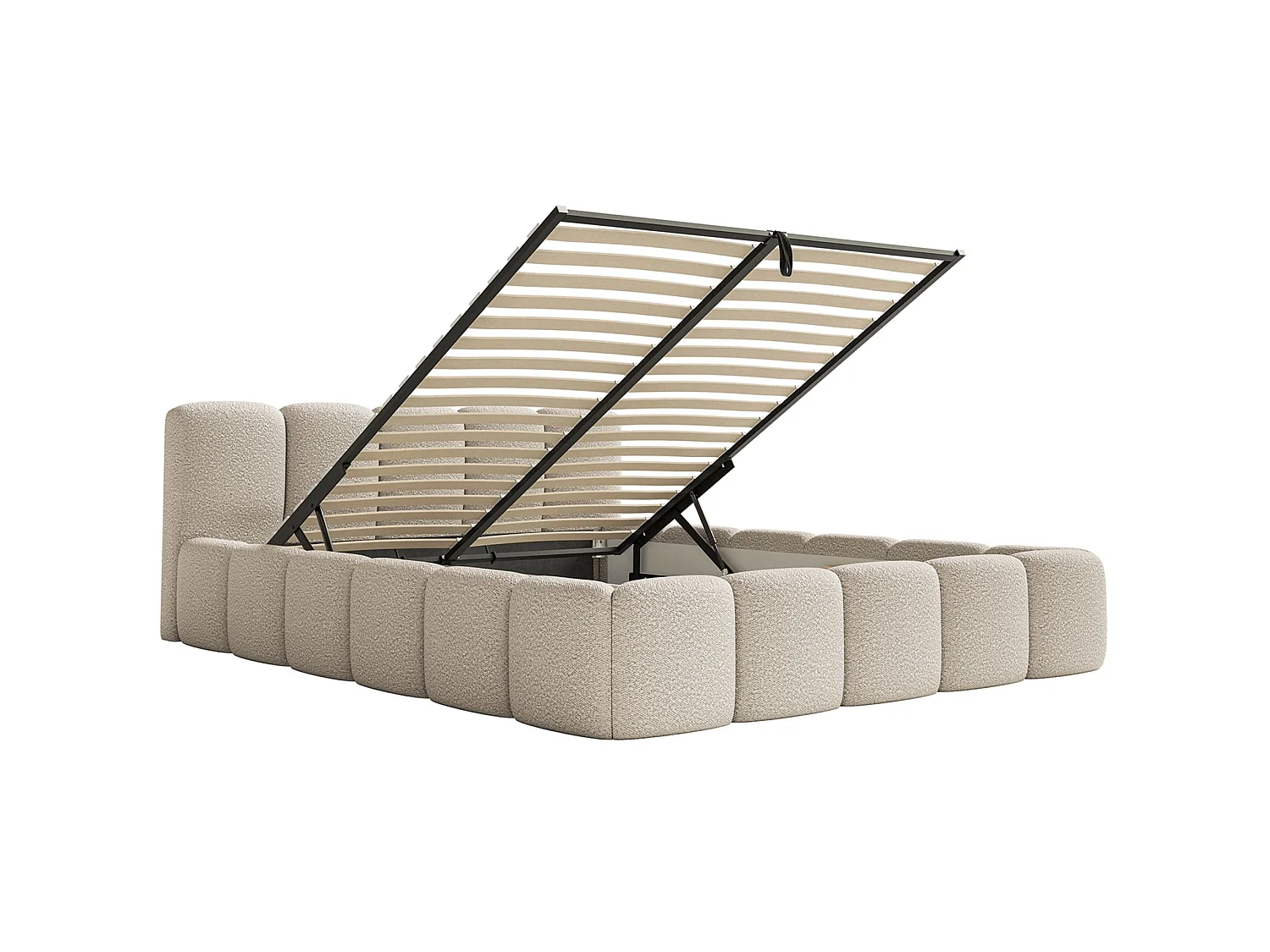 Gestoffeerd bed 120x200 – met opbergruimte – Bouclé Lichtroze – CLOUDY LOW