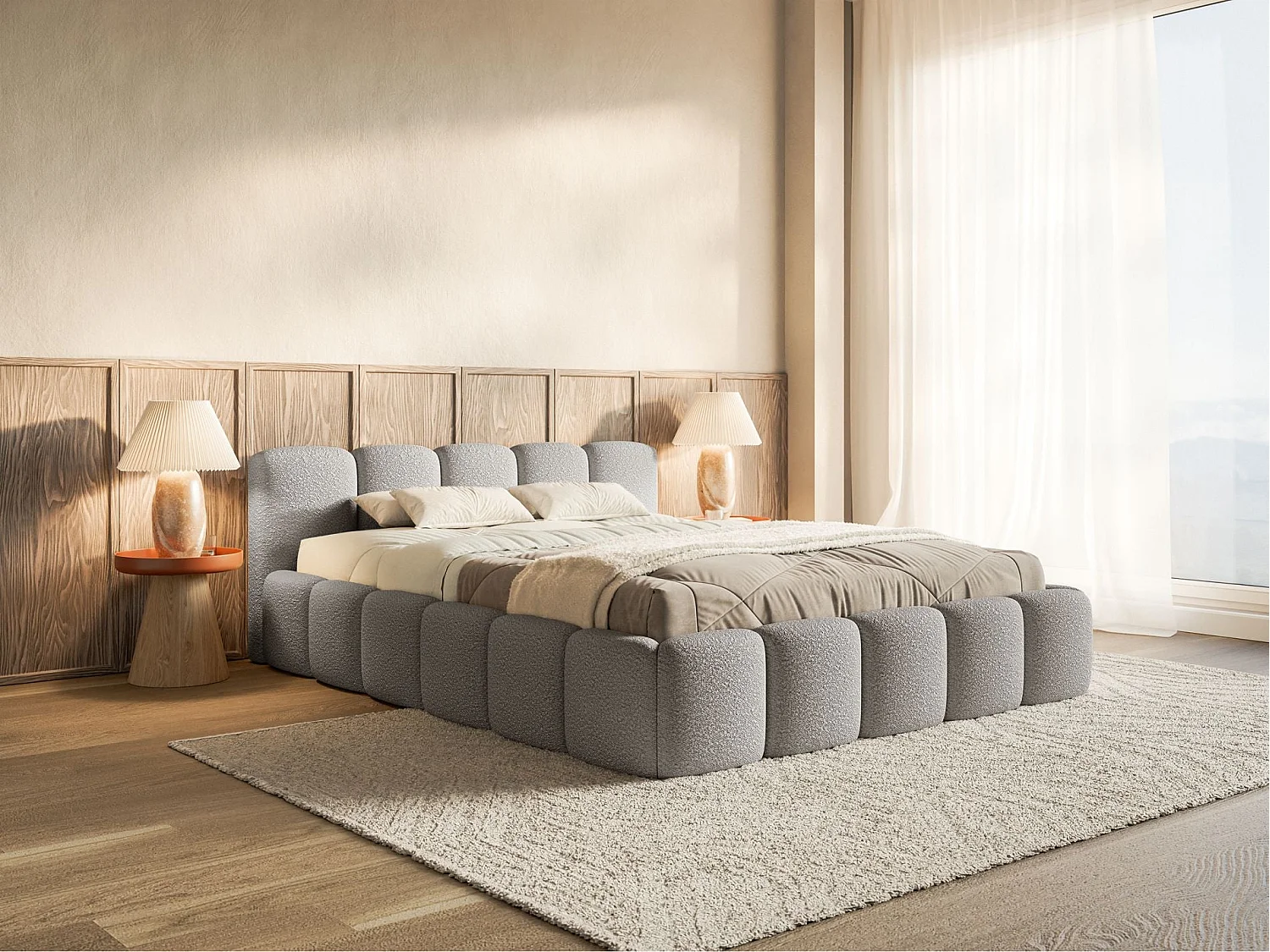 Gestoffeerd bed 120x200 – Bouclé Grijs – CLOUDY LOW