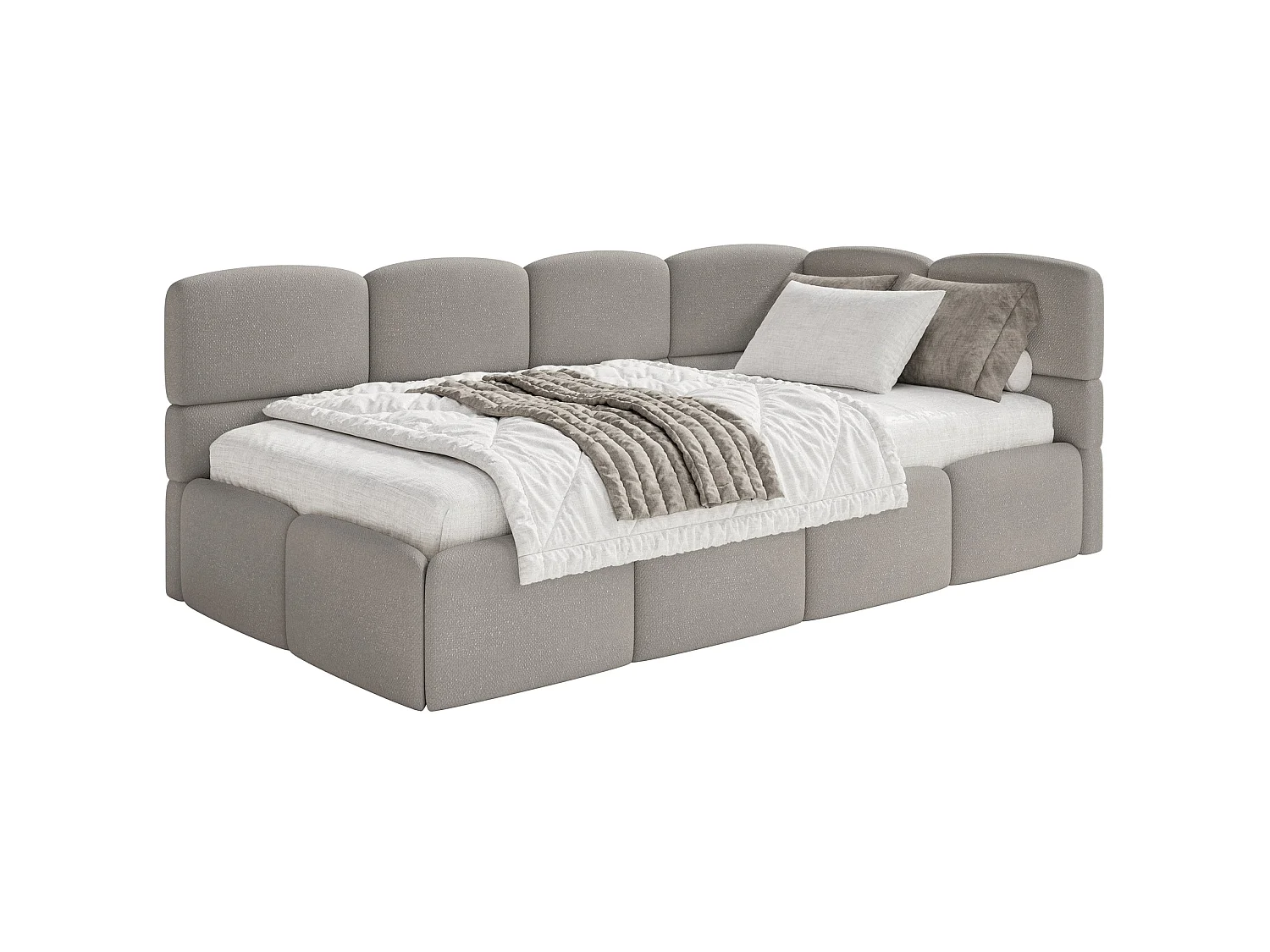 Tienerbed 120x200 – bouclé – lichtbruin – links – CLOUDY