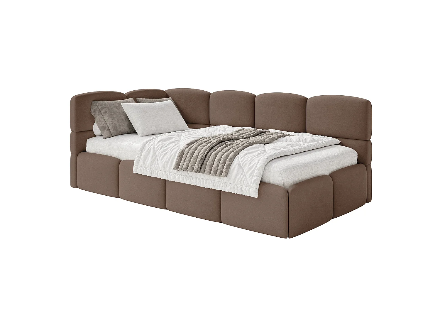 Lit ado 90x200 avec matelas – tête de lit à gauche – velours Marron – CLOUDY
