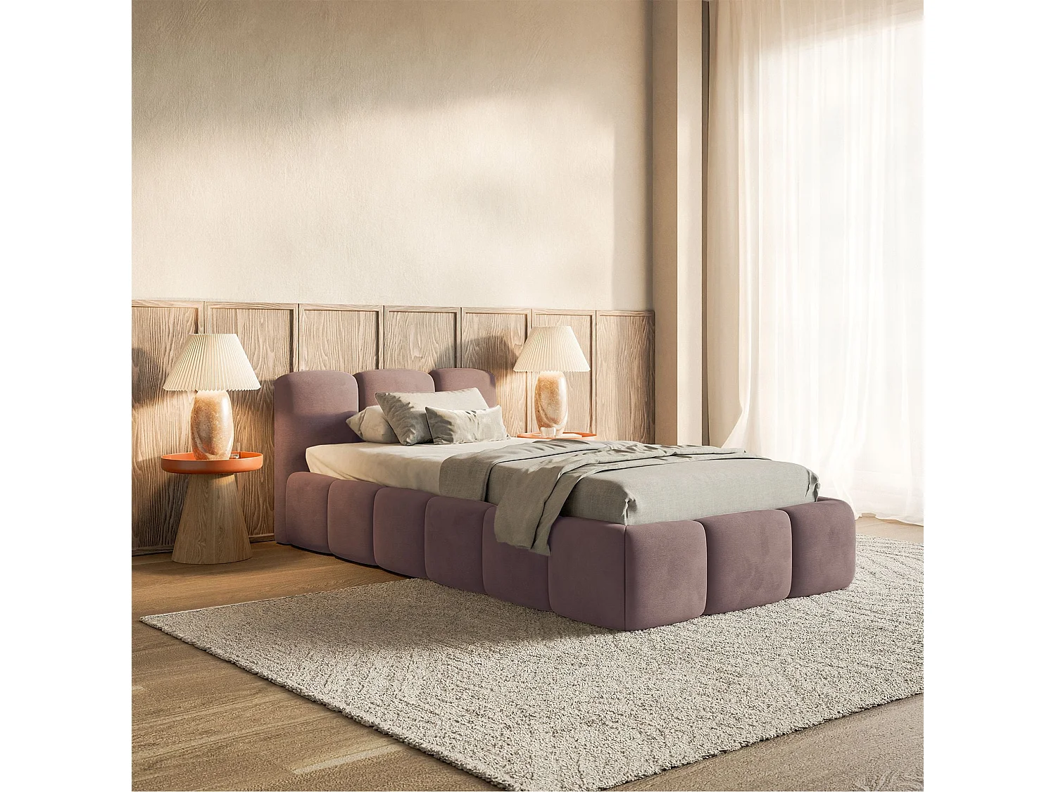 Gestoffeerd bed 90x200 cm – opbergruimte – Fluweel Lichtroze – CLOUDY LOW