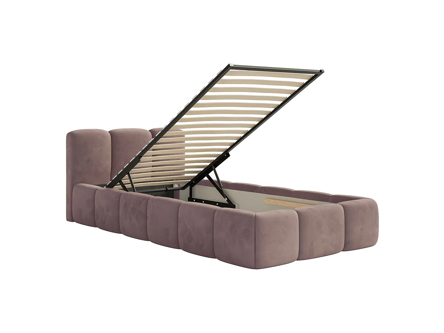Gestoffeerd bed 90x200 cm – opbergruimte – Fluweel Lichtroze – CLOUDY LOW