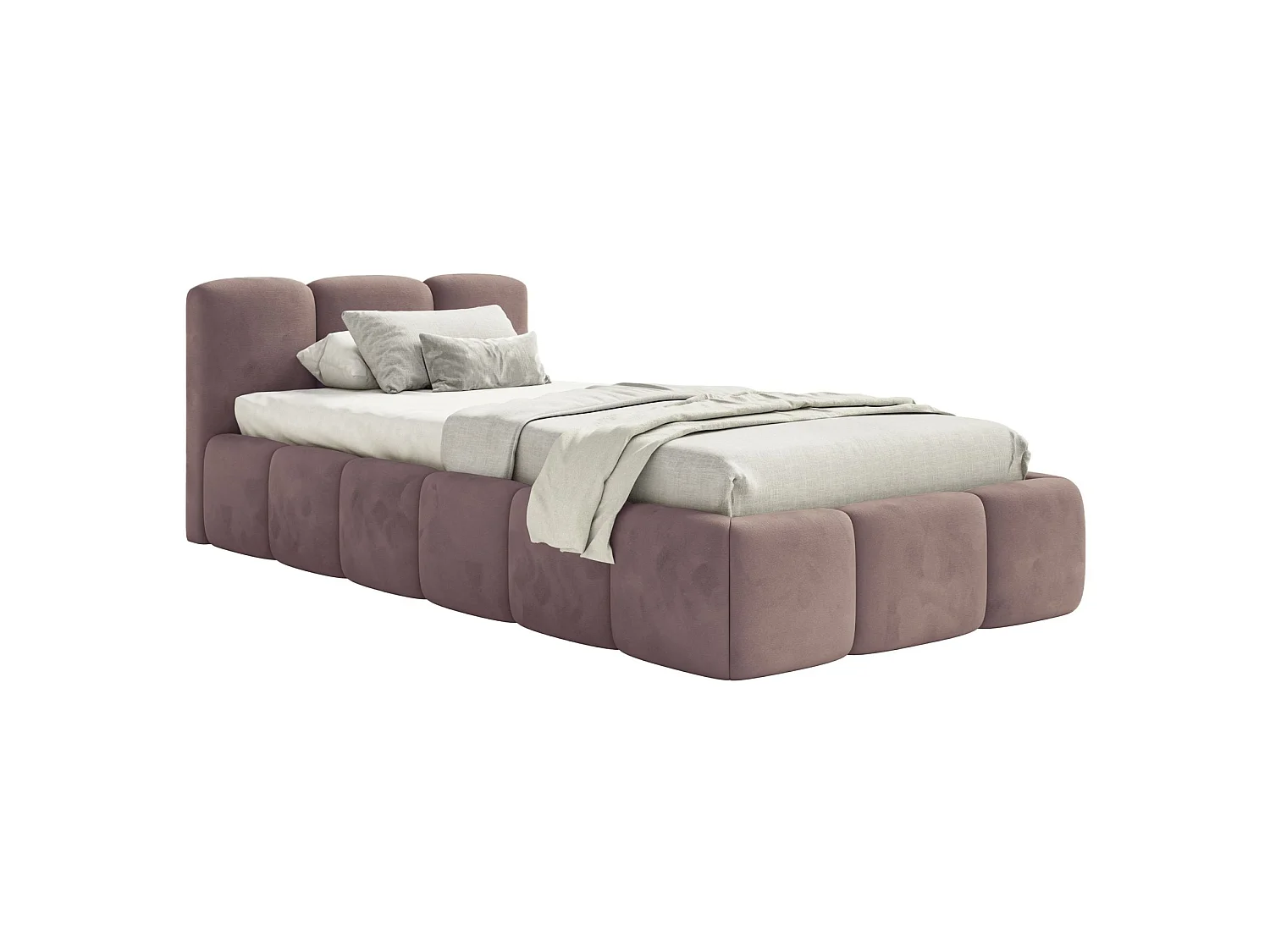 Gestoffeerd bed 90x200 cm – opbergruimte – Fluweel Lichtroze – CLOUDY LOW