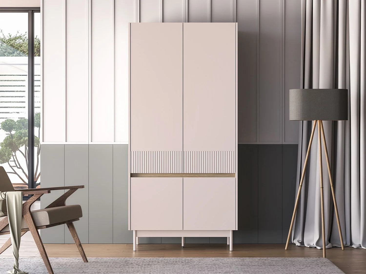 Kleiderschrank 4-türig – Kaschmirgrau/Eichenholzoptik – 92 cm – DUNEA