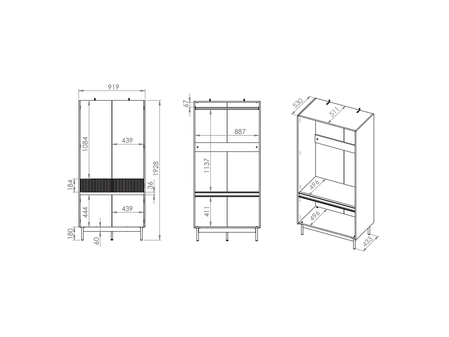 Kleiderschrank 4-türig – Kaschmirgrau/Eichenholzoptik – 92 cm – DUNEA