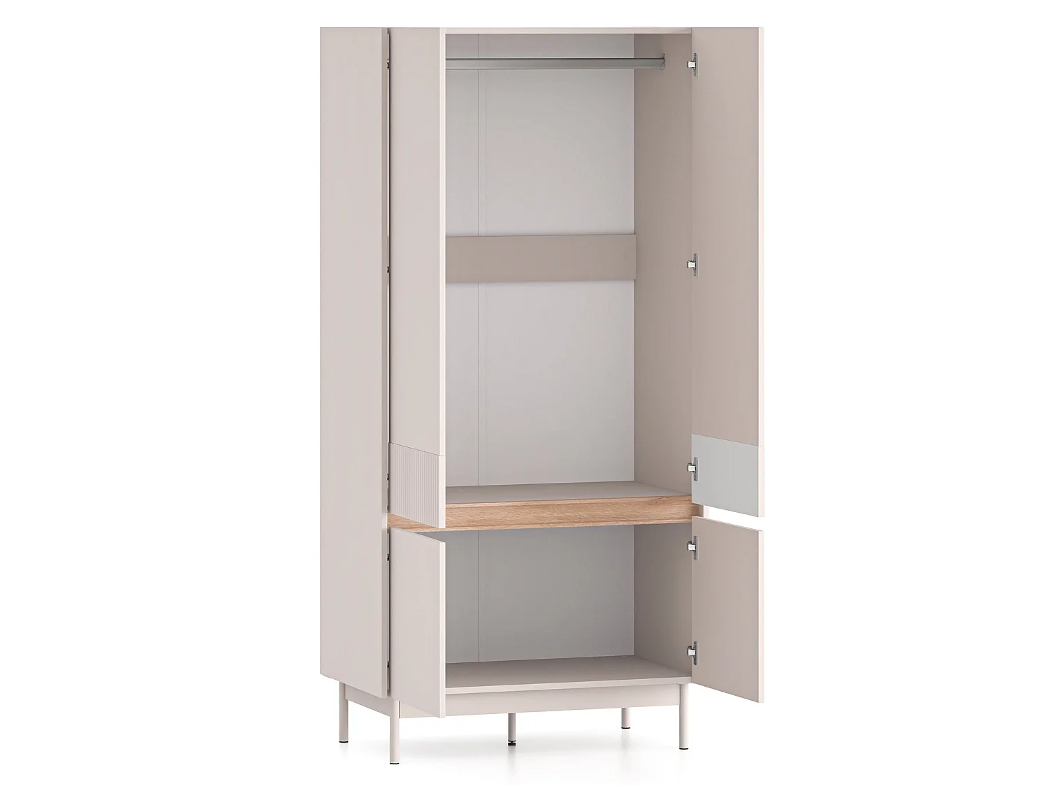 Kledingkast 4-deurs – Kasjmier grijs/eikenlook – 92 cm – DUNEA
