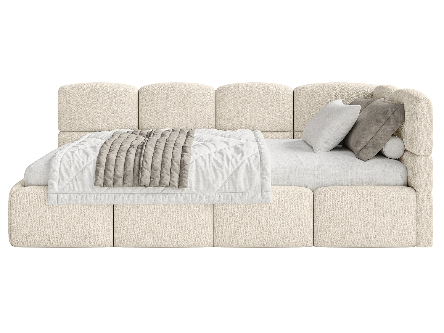 Lit ado 120x200 cm – tête de lit à droite – bouclé beige clair – CLOUDY