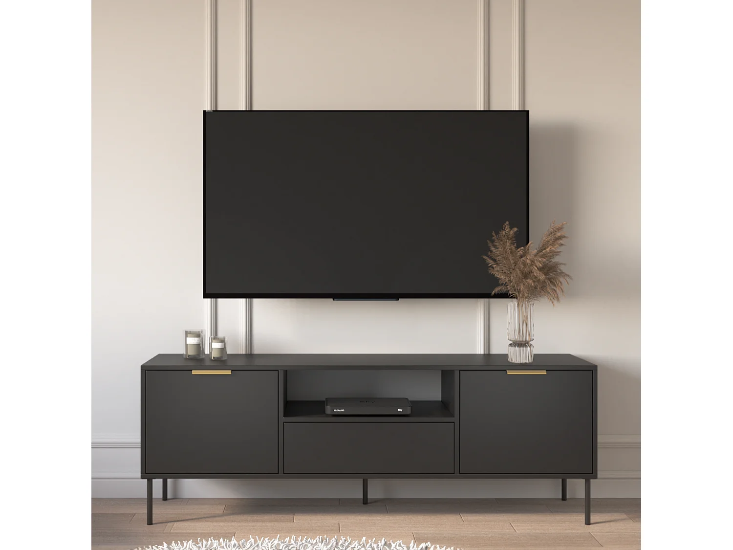 Meuble TV 2 portes avec tiroir et niche – Noir – 160 cm - VENA