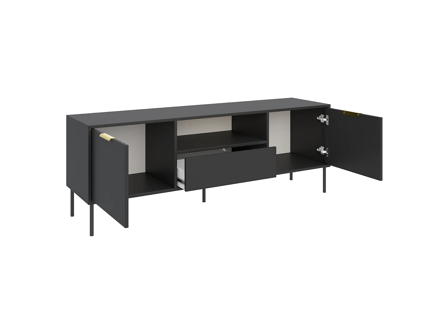 Meuble TV 2 portes avec tiroir et niche – Noir – 160 cm - VENA