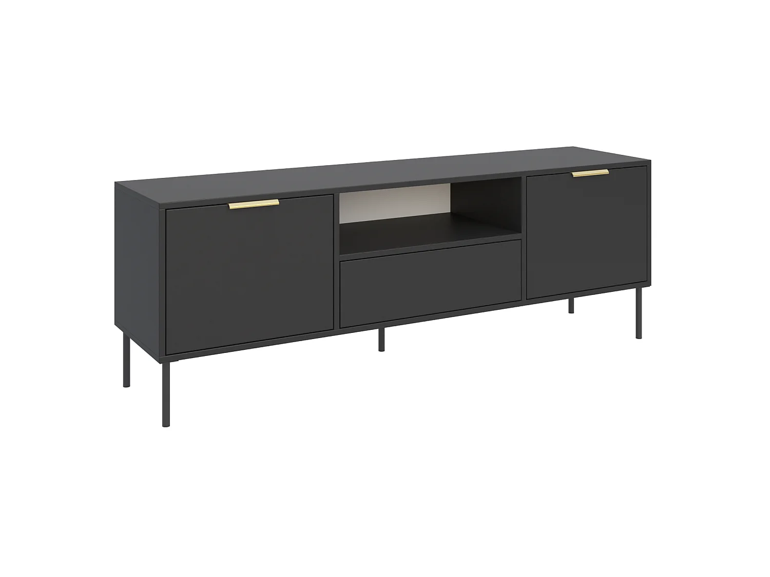 Meuble TV 2 portes avec tiroir et niche – Noir – 160 cm - VENA