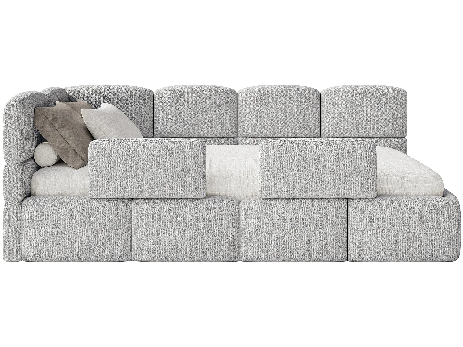 Lit enfant 120x200 cm – tête de lit à gauche – 2 barrières – bouclé gris clair – CLOUDY