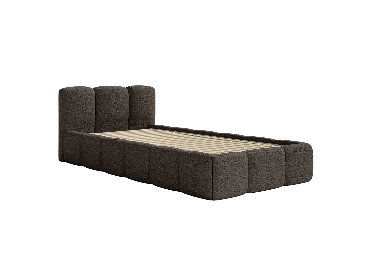 Gestoffeerd bed 90x200 cm – Bouclé Bruin – CLOUDY LOW
