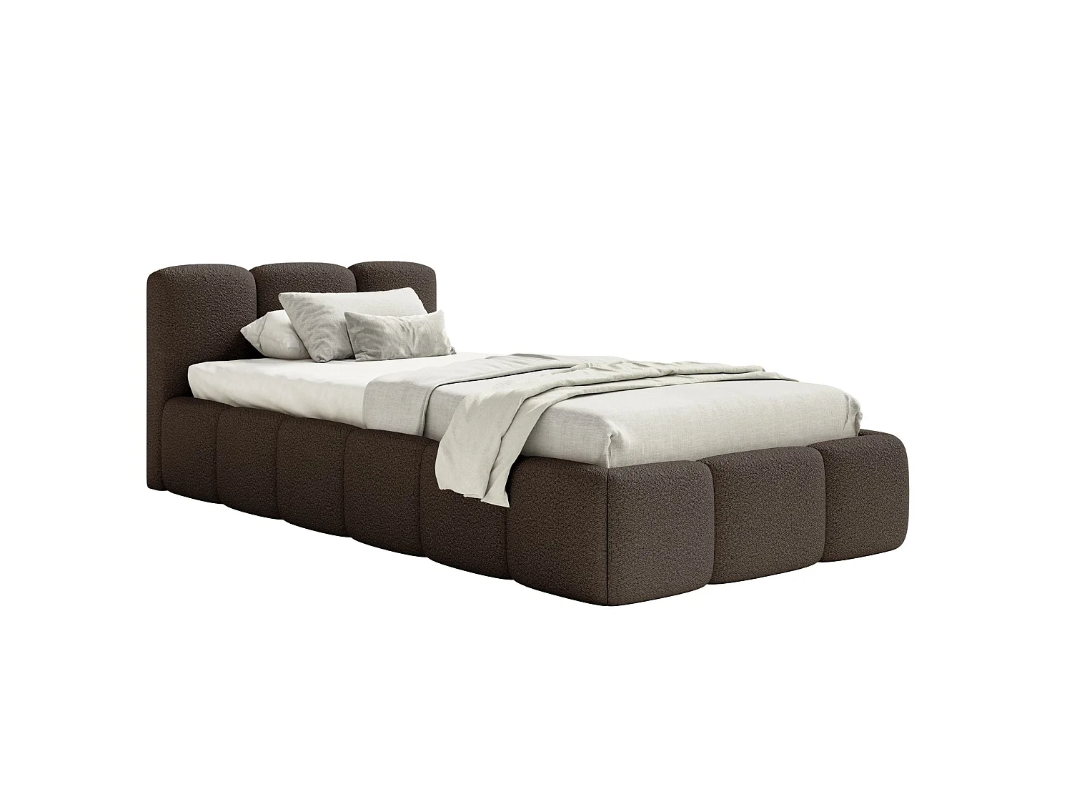 Gestoffeerd bed 90x200 cm – Bouclé Bruin – CLOUDY LOW