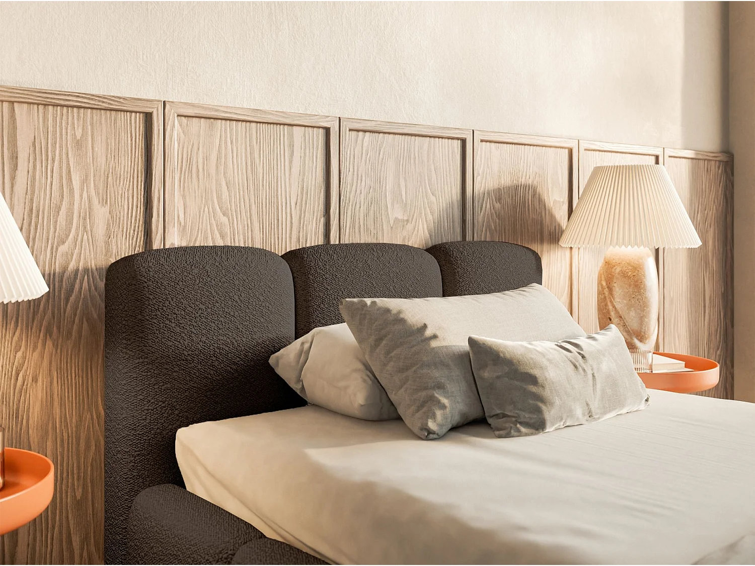 Gestoffeerd bed 90x200 cm – Bouclé Bruin – CLOUDY LOW