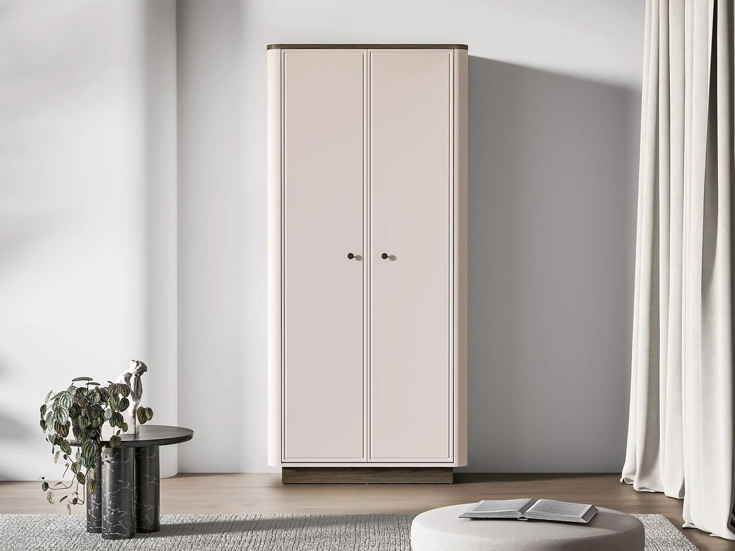 Kleiderschrank 2-türig – Kleiderstange & Fächer – Kaschmir/Eicheoptik – 92 cm – VILAVIO