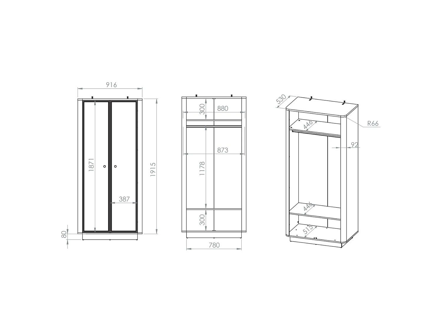 Kleiderschrank 2-türig – Kleiderstange & Fächer – Kaschmir/Eicheoptik – 92 cm – VILAVIO