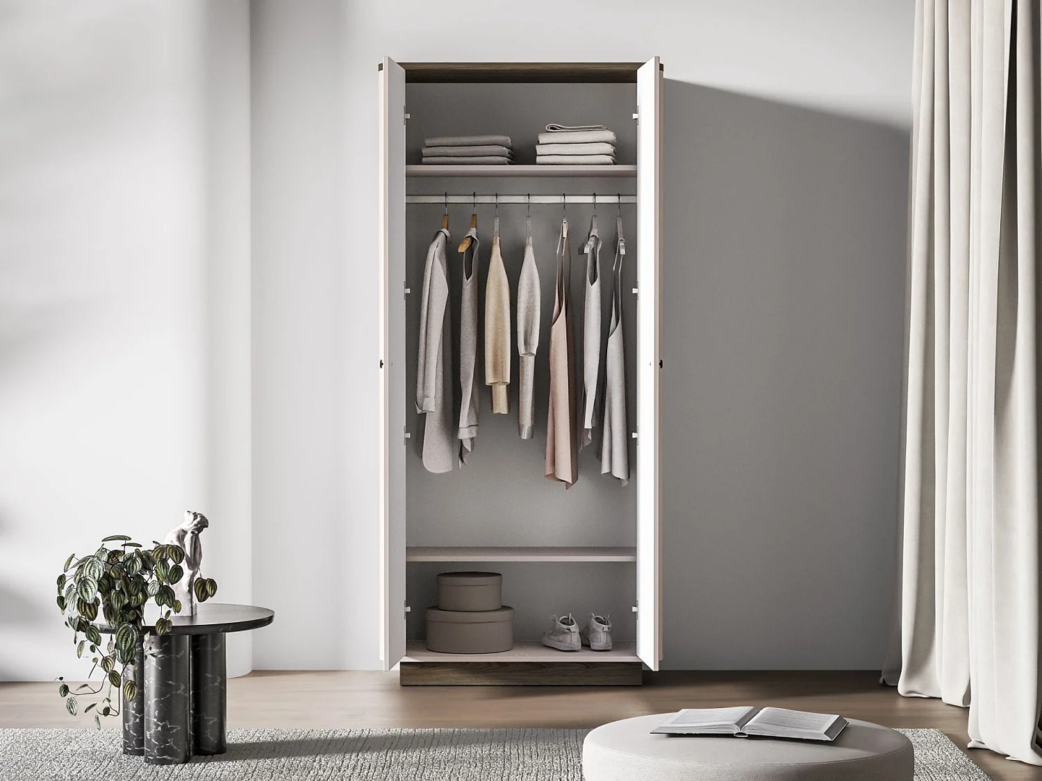 Kledingkast 2-deurs – roede & planken – Kasjmier/eikenlook – 92 cm – VILAVIO