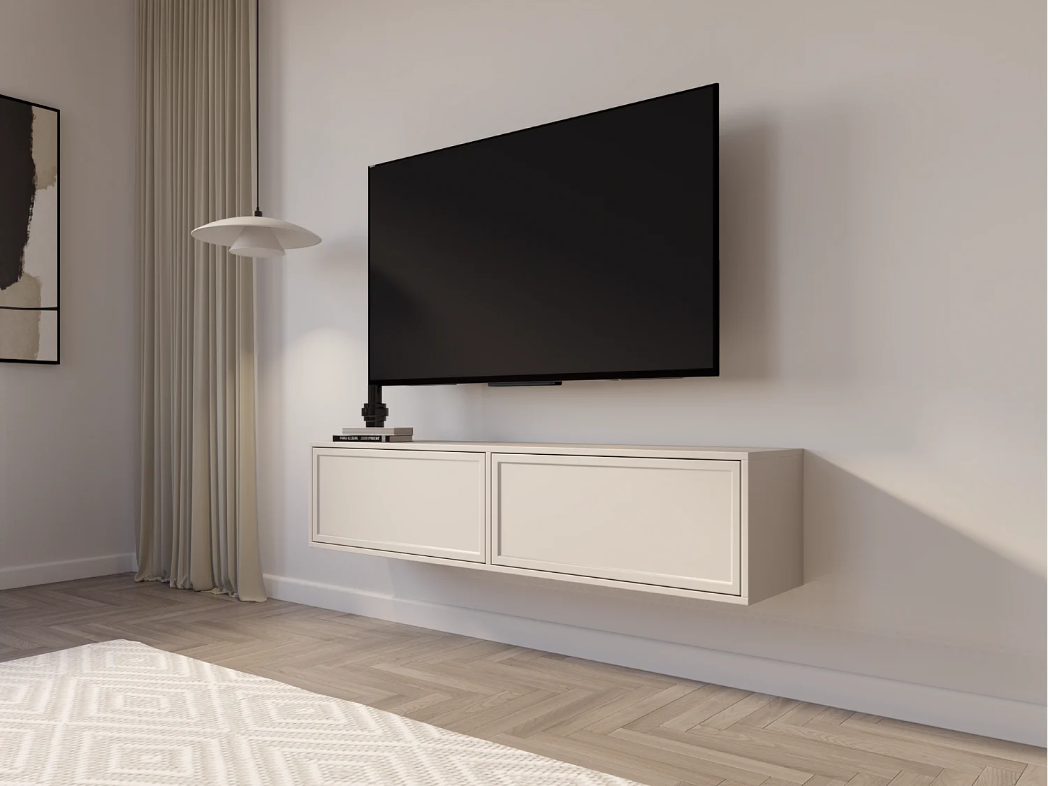 Meuble TV 2 portes suspendu – Cachemire – 140 cm - VELVETO