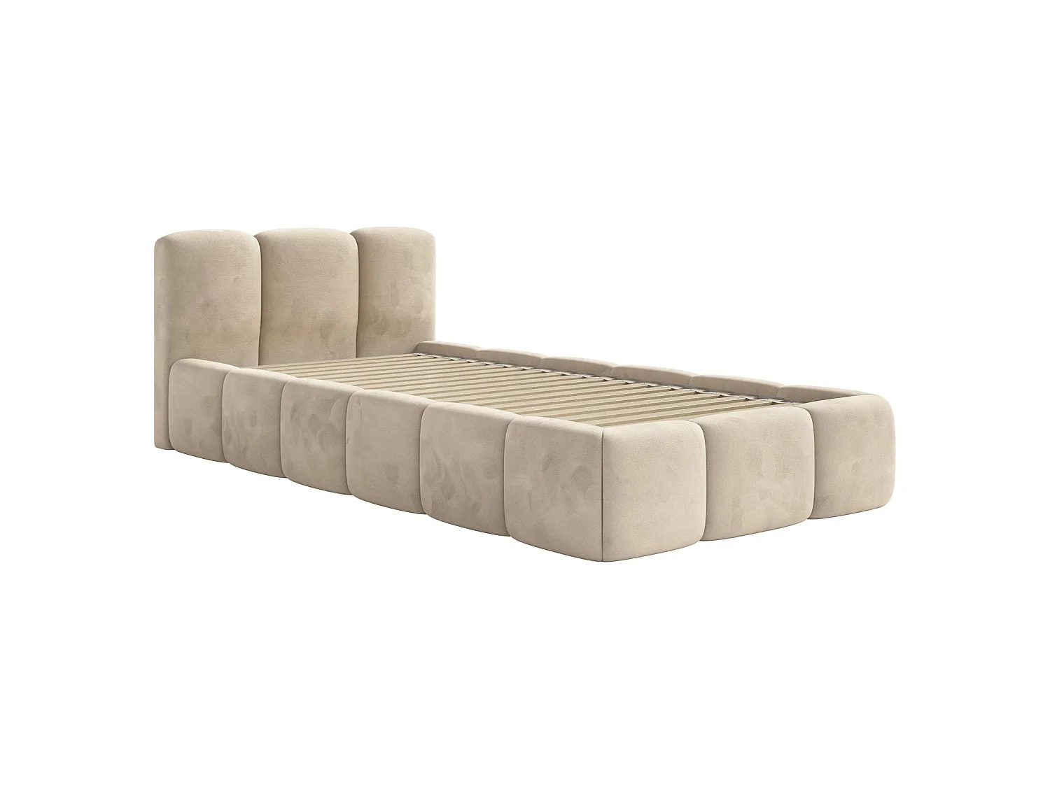 Gestoffeerd bed 90x200 cm – Fluweel Lichtbeige – CLOUDY LOW