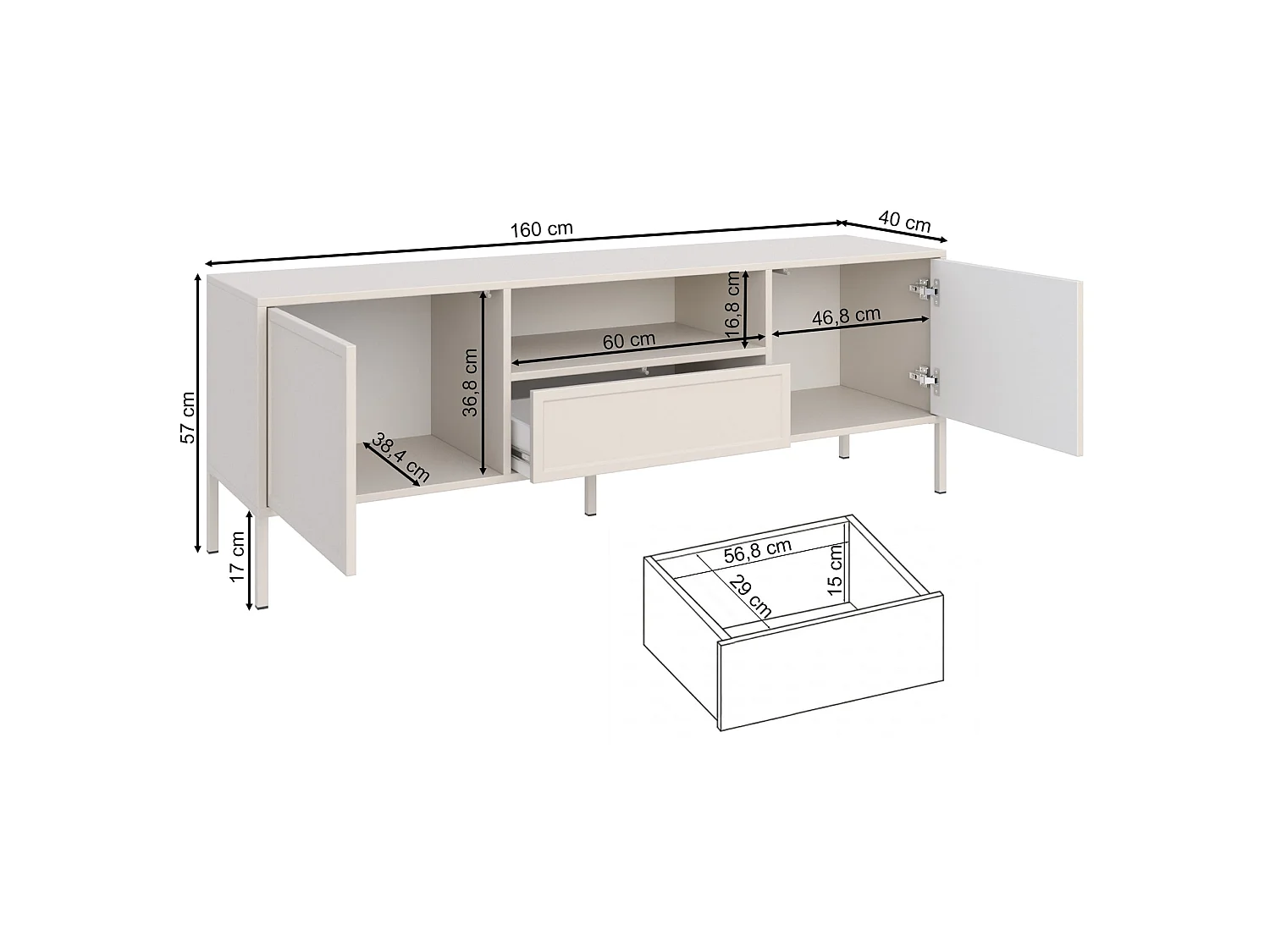 Meuble TV 2 portes avec tiroir et niche – Blanc – 160 cm - VELVETO