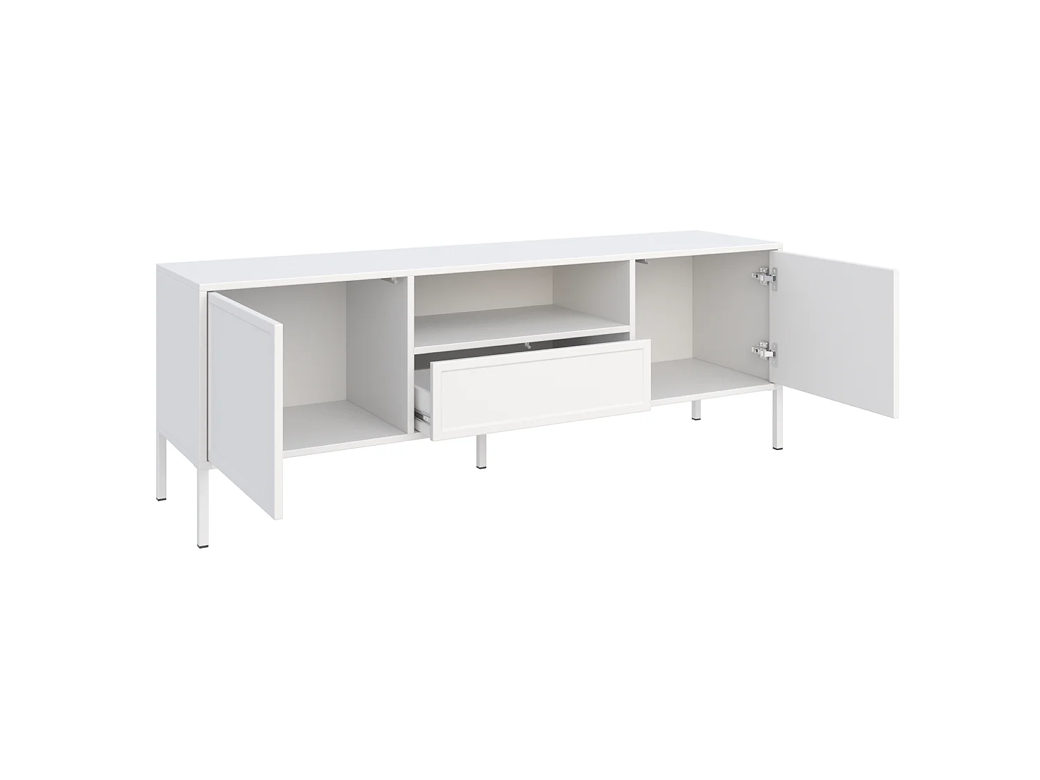 Meuble TV 2 portes avec tiroir et niche – Blanc – 160 cm - VELVETO
