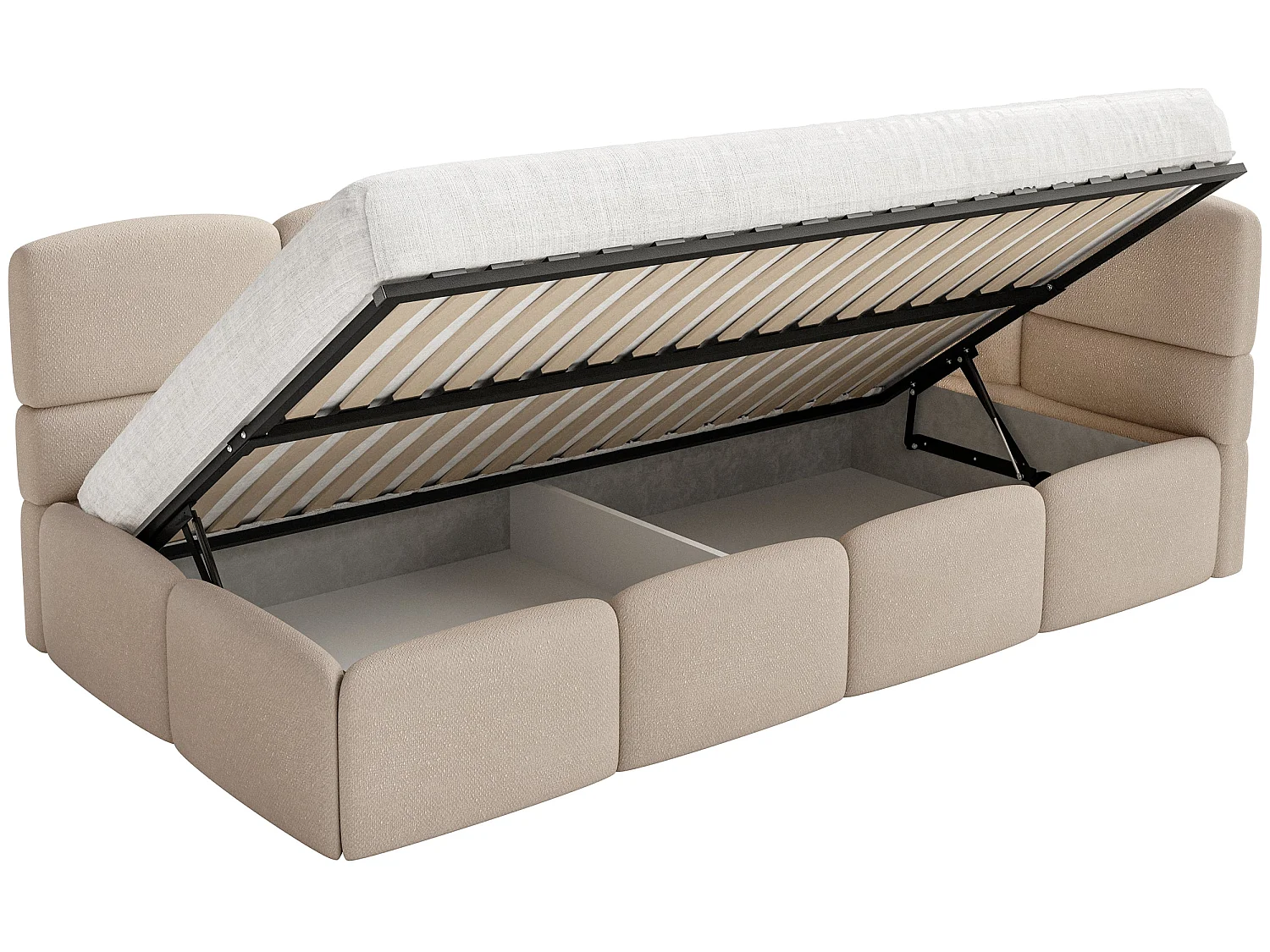Kinderbett 120 cm – Bettkasten – 2x Rausfallschutz – Chenille – rechts – Beige – CLOUDY