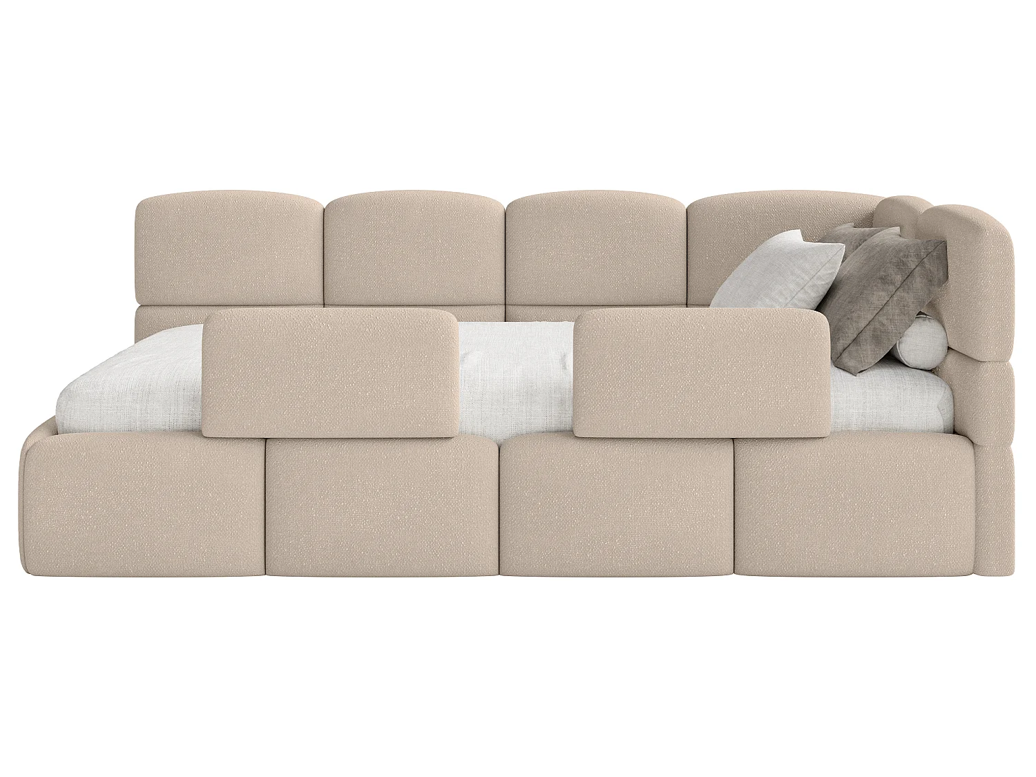 Kinderbett 120 cm – Bettkasten – 2x Rausfallschutz – Chenille – rechts – Beige – CLOUDY