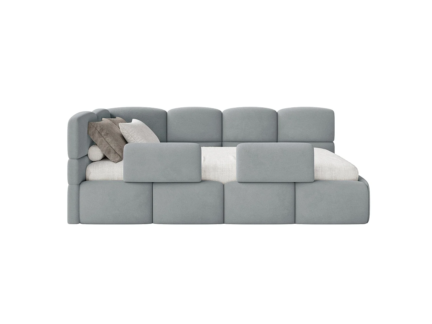 Kinderbett 120 cm – Bettkasten – 2x Rausfallschutz – Velours – rechts – Hellbeige – CLOUDY