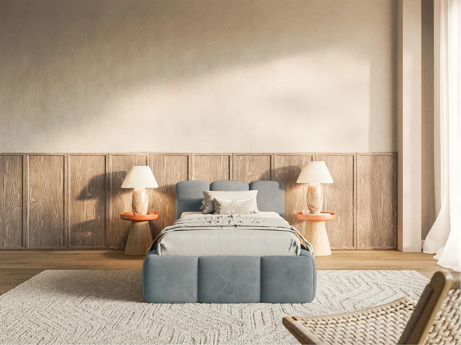 Lit rembourré 90x200 – avec coffre – Velours Gris – CLOUDY LOW