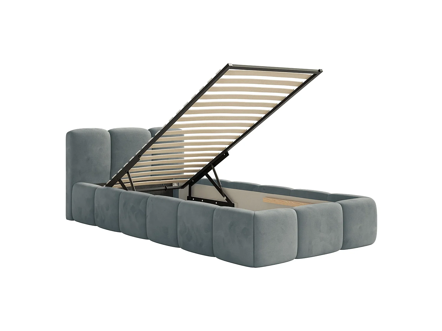 Gestoffeerd bed 90x200 cm – opbergruimte – Fluweel Grijs – CLOUDY LOW
