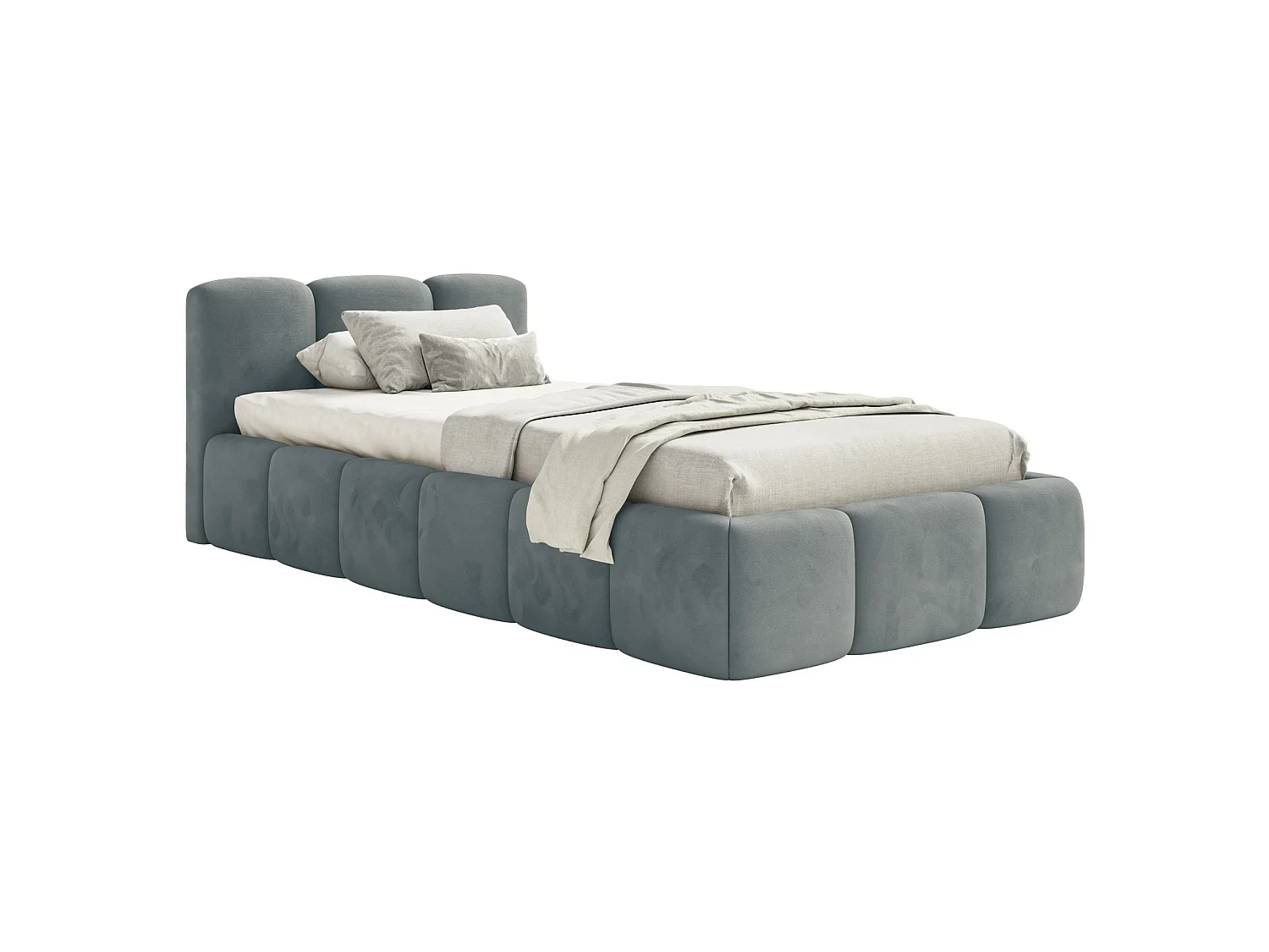 Gestoffeerd bed 90x200 cm – opbergruimte – Fluweel Grijs – CLOUDY LOW