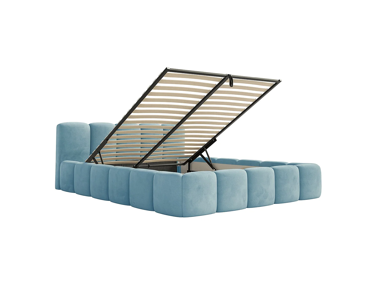 Lit rembourré 120x200 – avec coffre – Velours Bleu ciel – CLOUDY LOW