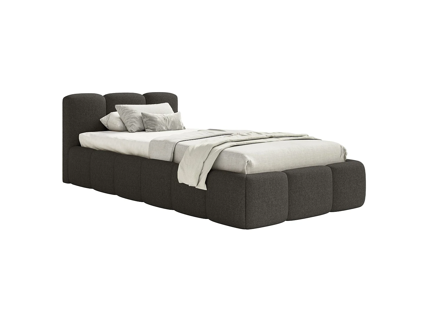 Gestoffeerd bed 90x200 cm – opbergruimte – Chenille Grafiet – CLOUDY LOW