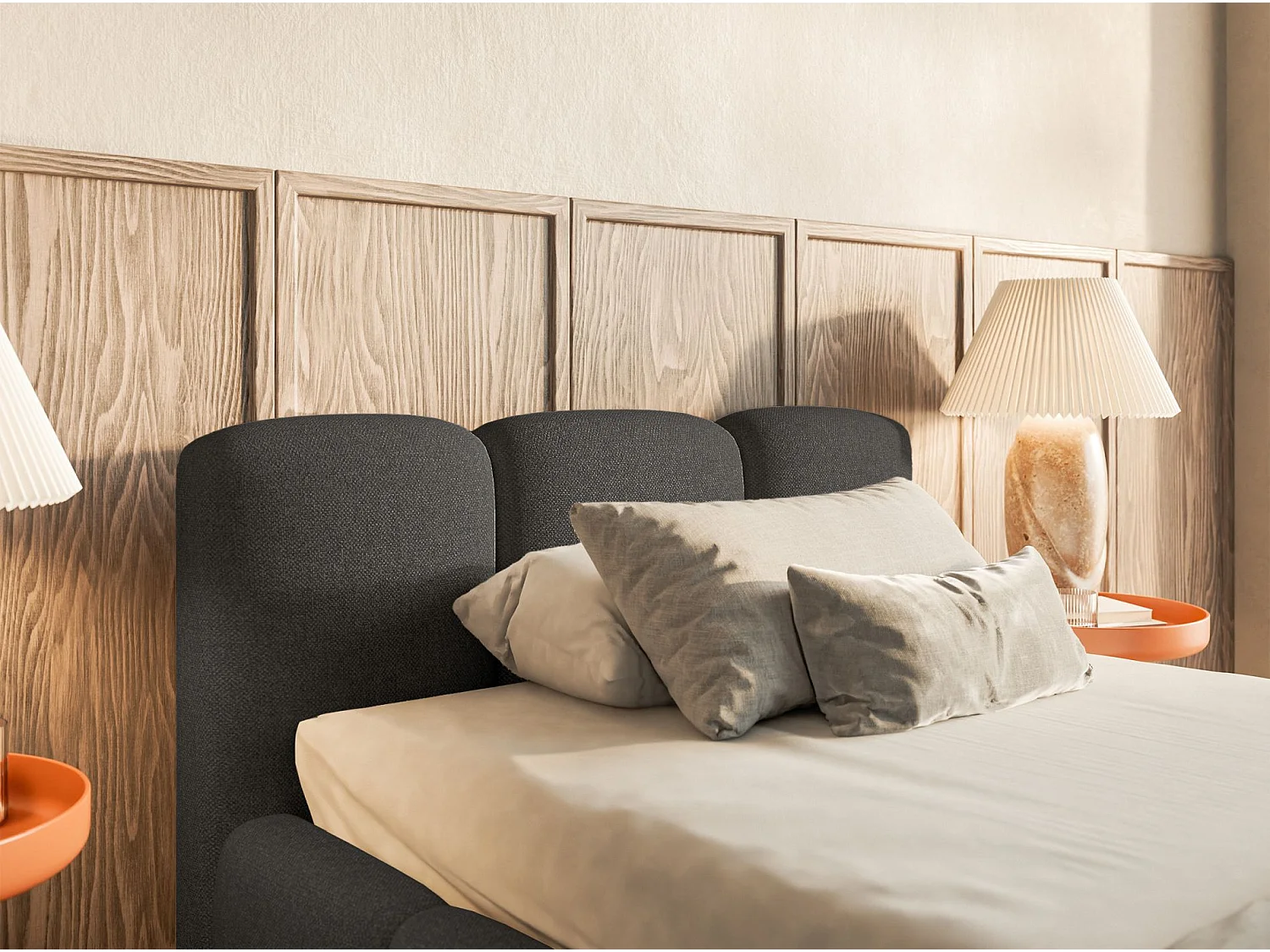 Gestoffeerd bed 90x200 cm – opbergruimte – Chenille Grafiet – CLOUDY LOW