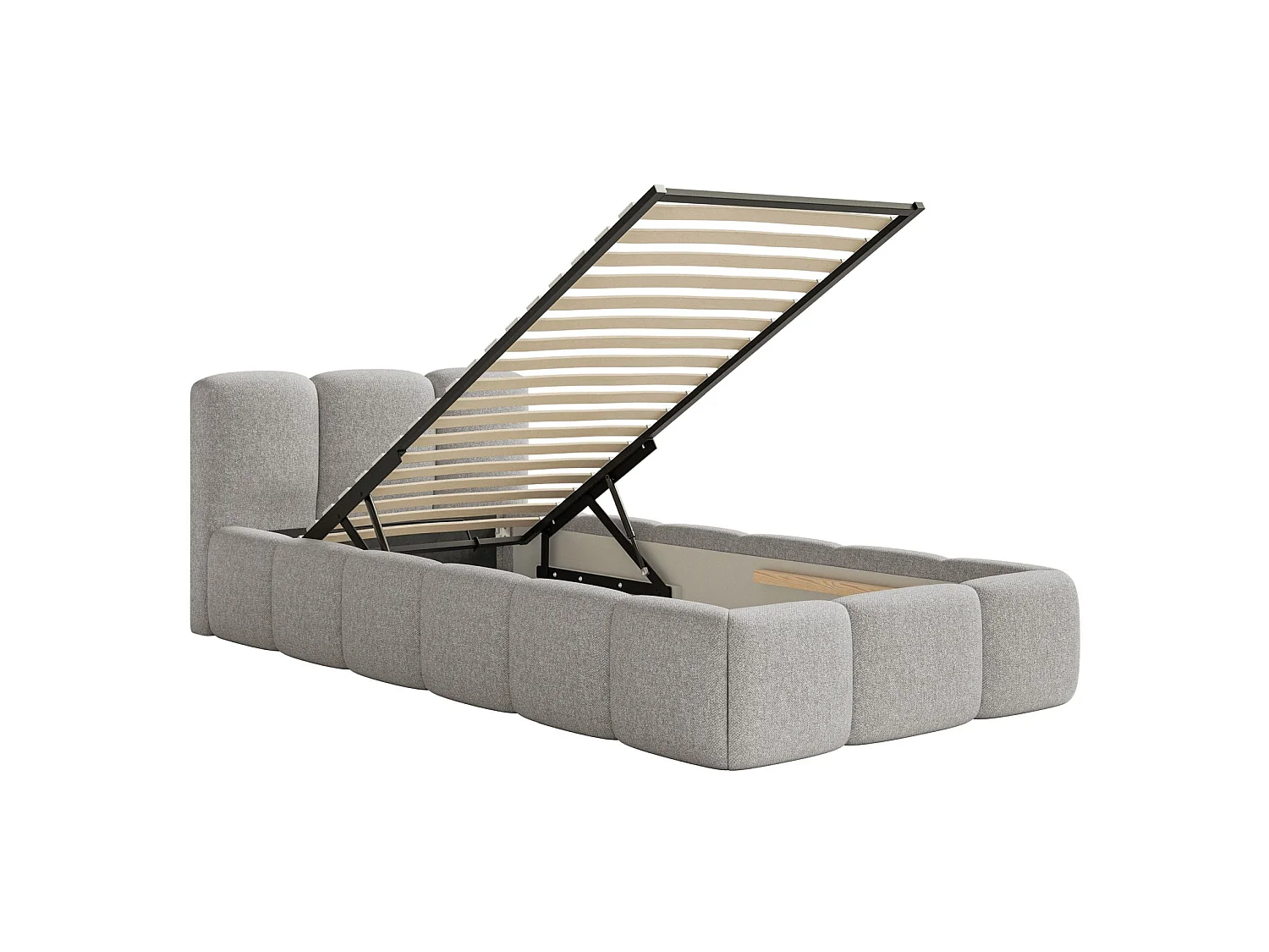 Gestoffeerd bed 90x200 cm – opbergruimte – Chenille Lichtgrijs – CLOUDY LOW