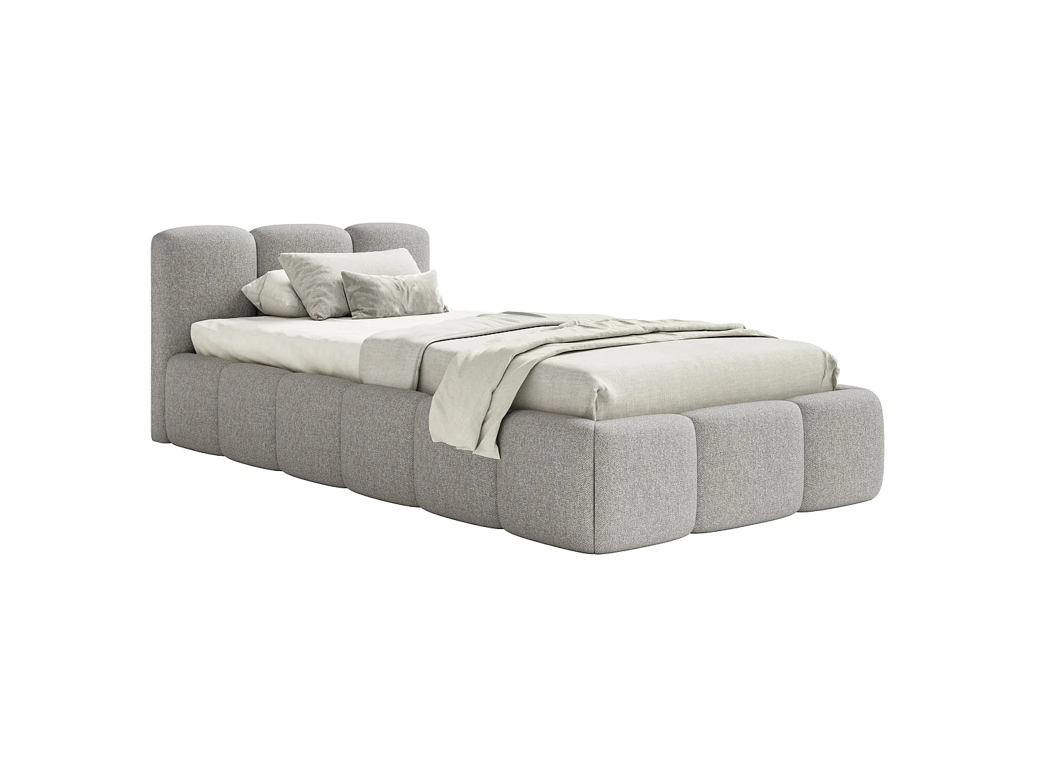 Gestoffeerd bed 90x200 cm – opbergruimte – Chenille Lichtgrijs – CLOUDY LOW