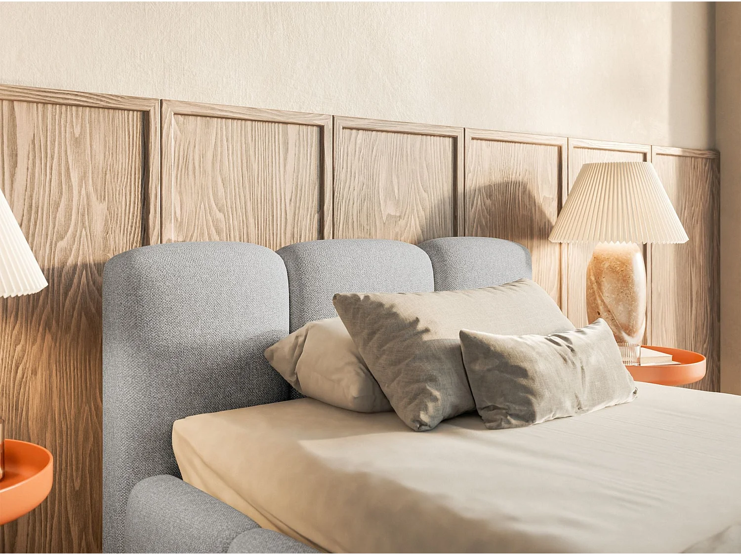 Gestoffeerd bed 90x200 cm – opbergruimte – Chenille Lichtgrijs – CLOUDY LOW