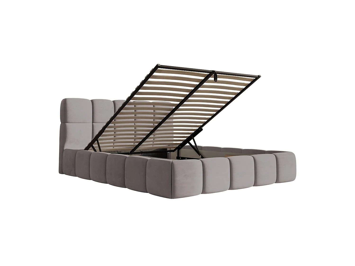 Lit rembourré 120x200 – avec coffre – Velours Gris clair– Cloudy