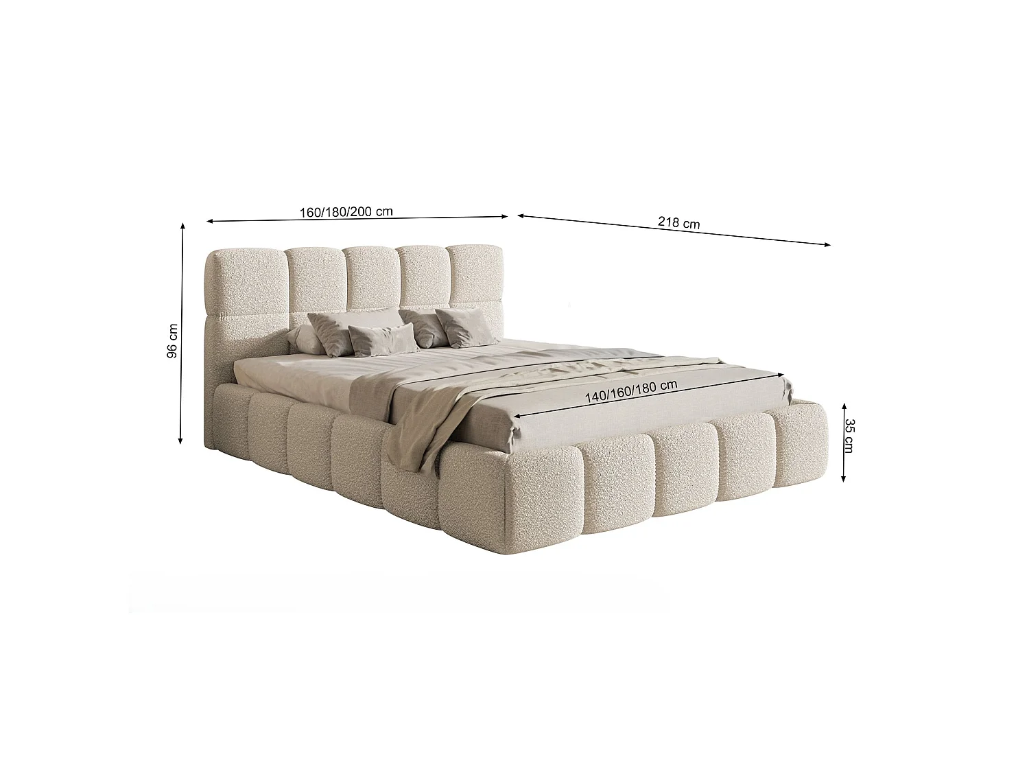 Lit rembourré 120x200 – avec coffre – Velours Gris clair– Cloudy