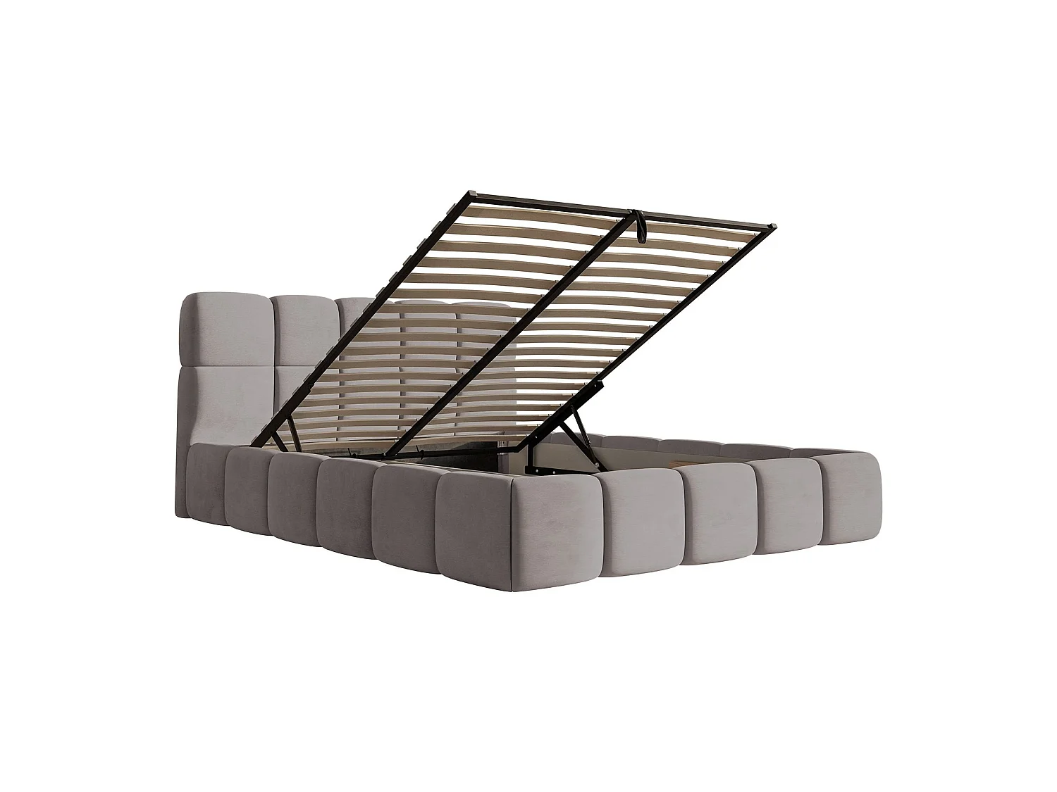 Gestoffeerd bed 120x200 – met opbergruimte – Fluweel Lichtgrijs – Cloudy