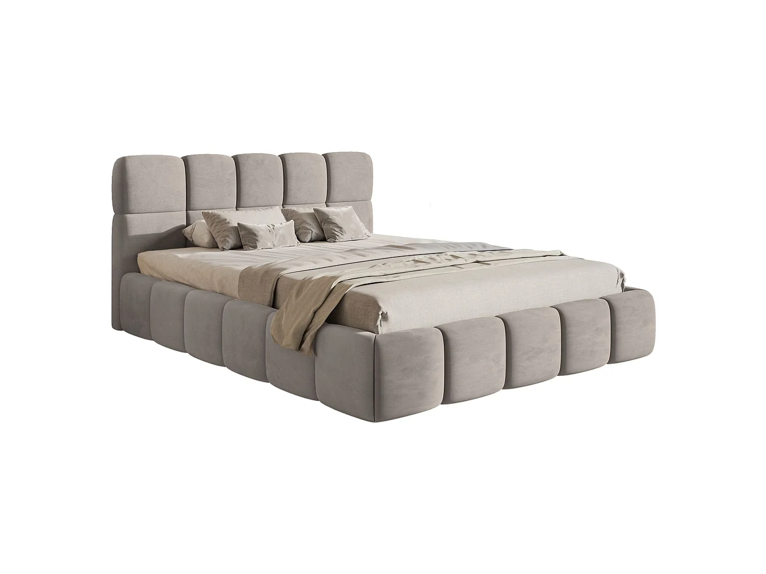 Gestoffeerd bed 120x200 – met opbergruimte – Fluweel Lichtgrijs – Cloudy