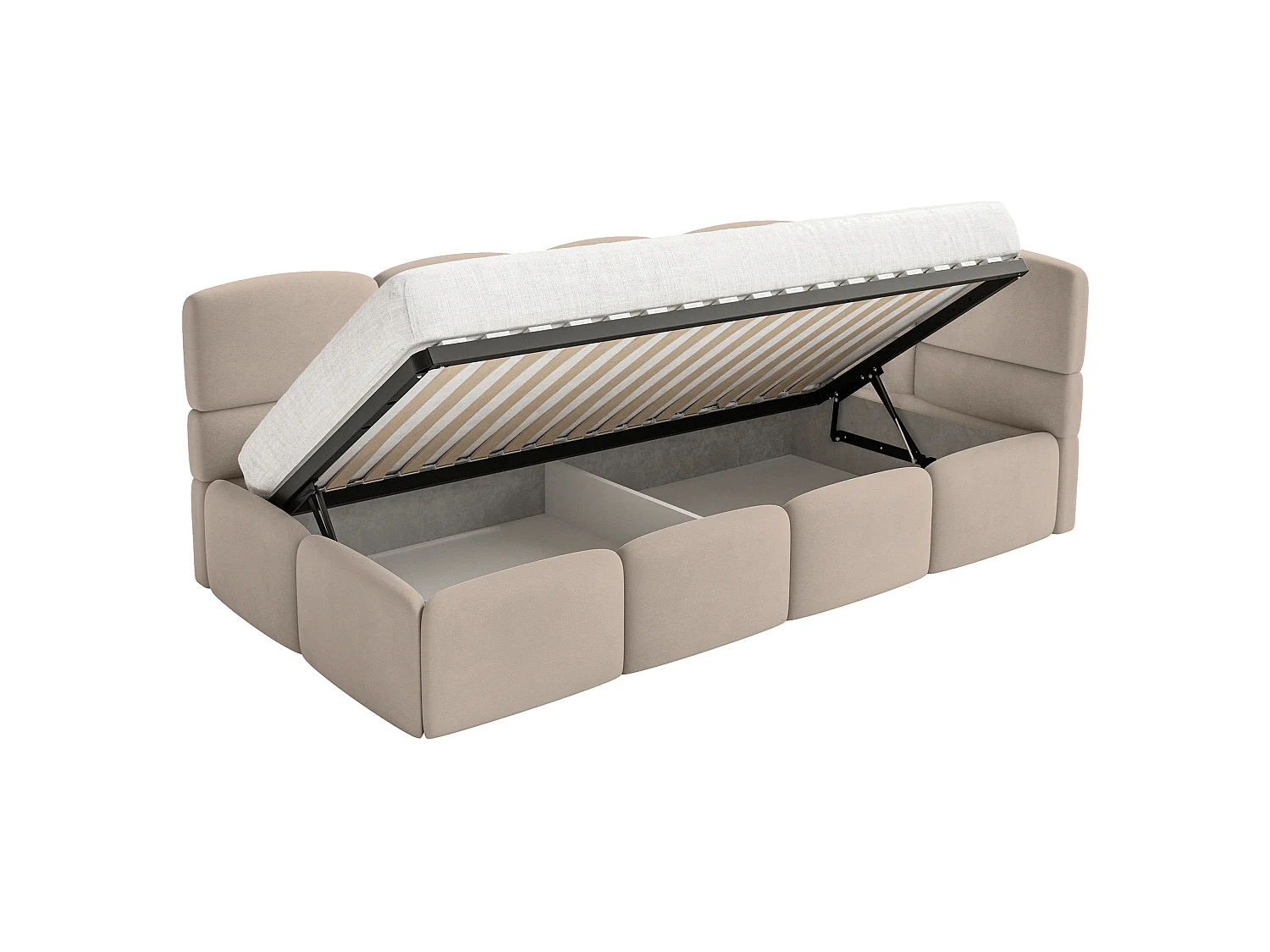 Jugendbett 90x200 – Kopfteil rechts – Samt Beige – CLOUDY